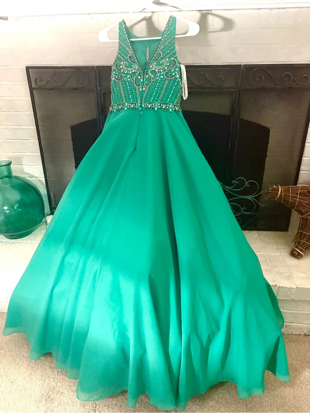 Rachel Allan Perfect Angels Girls Size 12 Green/Teal Embellished Pageant Dress